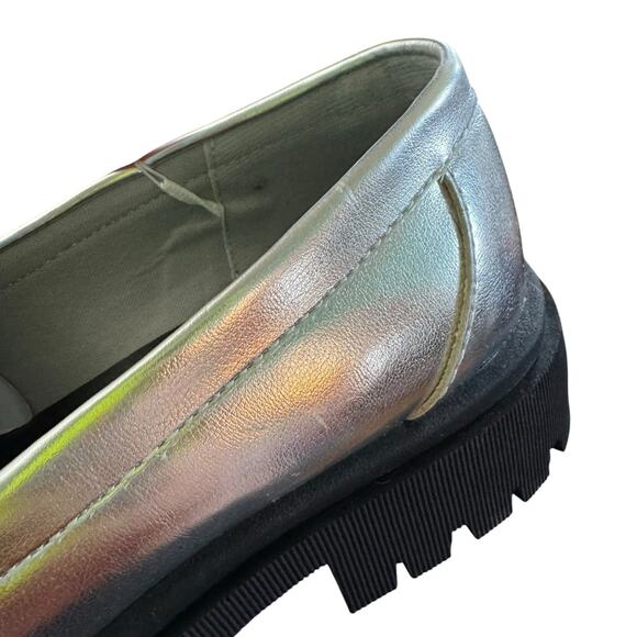 Old Navy ON Faux Leather Chunky Heel Loafers Silver 90s Y2K Retro Style 9 NWT - Picture 9 of 14